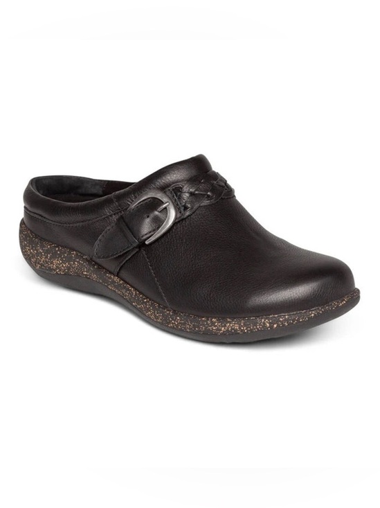 Libbey Shoes - Aetrex Libby Black Leather Slip On Comfort Clog Shoe Sz 7.5
